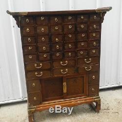 Vtg Asian Carved Apothecary Cabinet 45 Drawers Medicine Herbal Display 39 Brass