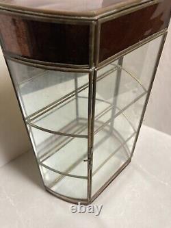 Vtg Brass Trim Glass Curio Cabinet Shelf Mirror Wall Mount Table Top Hinged Top