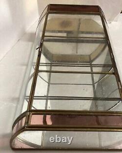 Vtg Brass Trim Glass Curio Cabinet Shelf Mirror Wall Mount Table Top Hinged Top