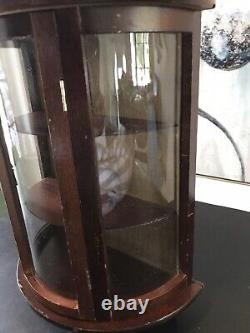 Vtg Curved Glass Wood Curio Display Cabinet Table Top Wall Miniatures 16x11.5