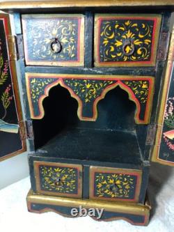 Vtg Fine Hd/Ptd Jewelry Wedding Wood Cabinet 14 Ptd Birds A/O 4 Drawers 15 T