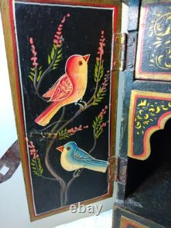 Vtg Fine Hd/Ptd Jewelry Wedding Wood Cabinet 14 Ptd Birds A/O 4 Drawers 15 T