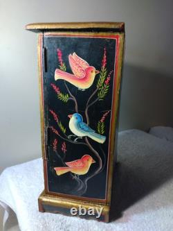 Vtg Fine Hd/Ptd Jewelry Wedding Wood Cabinet 14 Ptd Birds A/O 4 Drawers 15 T