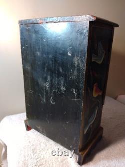 Vtg Fine Hd/Ptd Jewelry Wedding Wood Cabinet 14 Ptd Birds A/O 4 Drawers 15 T