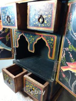 Vtg Fine Hd/Ptd Jewelry Wedding Wood Cabinet 14 Ptd Birds A/O 4 Drawers 15 T