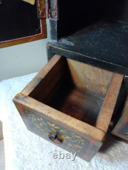 Vtg Fine Hd/Ptd Jewelry Wedding Wood Cabinet 14 Ptd Birds A/O 4 Drawers 15 T
