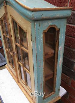 Vtg. French Painted Wall Cabinet Spice Vitrine Display Curio Glass Curve Top