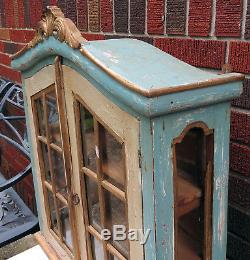 Vtg. French Painted Wall Cabinet Spice Vitrine Display Curio Glass Curve Top