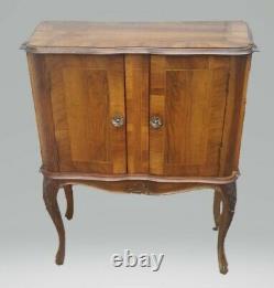 Vtg Italian Burl Walnut Tall Night Stand Console Entryway Cabinet Bar