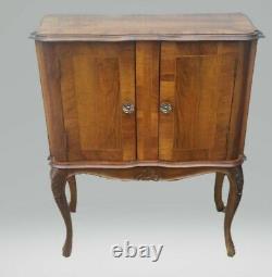 Vtg Italian Burl Walnut Tall Night Stand Console Entryway Cabinet Bar