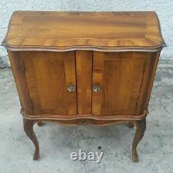 Vtg Italian Burl Walnut Tall Night Stand Console Entryway Cabinet Bar