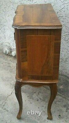 Vtg Italian Burl Walnut Tall Night Stand Console Entryway Cabinet Bar