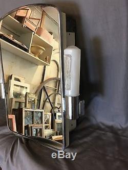 Vtg Mid Century Art Deco Medicine Cabinet Chrome Sconce Glass Shades 570-17E