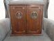 Vtg Mystery Cabinet With3 Brass Military Medallions & 3 Round Cut Spaces Inside