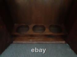 Vtg Mystery Cabinet with3 Brass Military Medallions & 3 Round Cut Spaces Inside