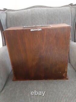 Vtg Mystery Cabinet with3 Brass Military Medallions & 3 Round Cut Spaces Inside