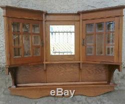 Vtg Oak Wall Hanging Cabinet Curio China Cupboard Beveled Glass Arts & Crafts