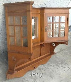 Vtg Oak Wall Hanging Cabinet Curio China Cupboard Beveled Glass Arts & Crafts