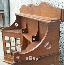 Vtg Oak Wall Hanging Cabinet Curio China Cupboard Beveled Glass Arts & Crafts