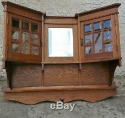 Vtg Oak Wall Hanging Cabinet Curio China Cupboard Beveled Glass Arts & Crafts