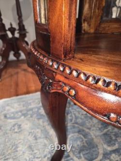 Vtg Oval Vitrine Display Cabinet Queen Anne Style Solid Mahogany Beveled Glass