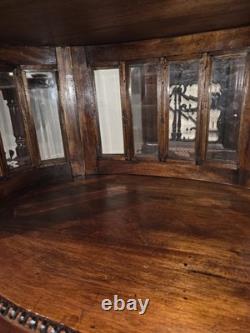 Vtg Oval Vitrine Display Cabinet Queen Anne Style Solid Mahogany Beveled Glass