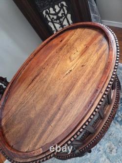 Vtg Oval Vitrine Display Cabinet Queen Anne Style Solid Mahogany Beveled Glass