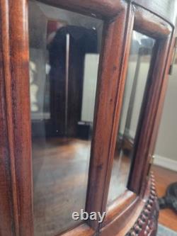 Vtg Oval Vitrine Display Cabinet Queen Anne Style Solid Mahogany Beveled Glass
