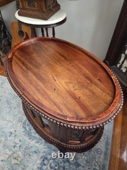 Vtg Oval Vitrine Display Cabinet Queen Anne Style Solid Mahogany Beveled Glass