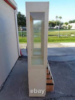 Vtg Pair Thomasville Huntley Lighted Faux Bamboo Display Cabinets Campaign Brass