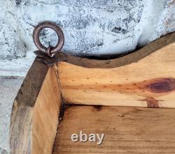 Vtg Primitive Rustic Wood 4 Drawer Spice Hardware Wall Cabinet Forged Hooks Pull