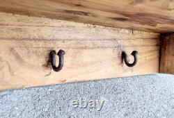 Vtg Primitive Rustic Wood 4 Drawer Spice Hardware Wall Cabinet Forged Hooks Pull