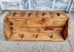 Vtg Primitive Rustic Wood 4 Drawer Spice Hardware Wall Cabinet Forged Hooks Pull