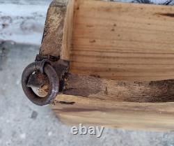 Vtg Primitive Rustic Wood 4 Drawer Spice Hardware Wall Cabinet Forged Hooks Pull