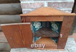 Vtg Primitive Rustic Wood Wall Hanging Corner Cupboard Wooden Table Top Cabinet