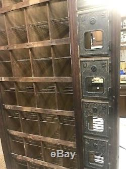 Vtg Primitive USPS Small Town Post Office Countertop Cabinet Brass Doors PO Box