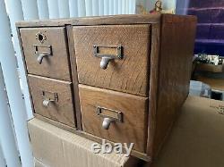 Vtg WOOD CARD CATALOG 4 Drawer File Cabinet box wooden library storage Arts