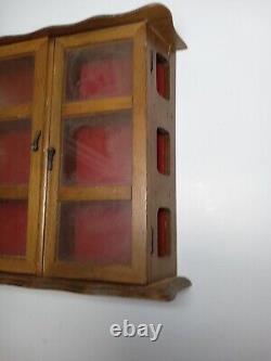 Vtg Wood Wall Hanging 3-Tier Display Shelf Curio Cab. Case Double Glass Door