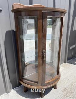 Vtg Wooden Curio Cabinet Curved Glass Door Half Round Hanging Table Top 22 NLHB