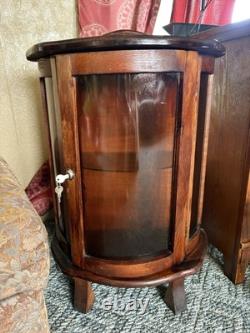 Vtg Wooden Curio Cabinet Curved Glass Door Half Round Hanging Table Top 22 NLHB