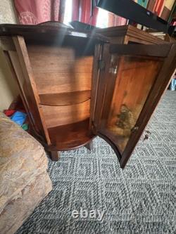 Vtg Wooden Curio Cabinet Curved Glass Door Half Round Hanging Table Top 22 NLHB