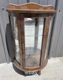 Vtg Wooden Curio Cabinet Curved Glass Door Half Round Hanging Table Top 22 NLHB