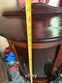 Vtg Wooden Curio Cabinet Curved Glass Door Half Round Hanging Table Top 22 NLHB