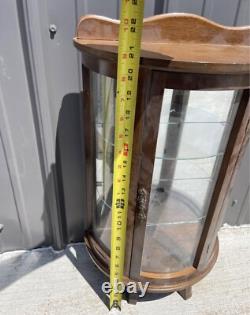 Vtg Wooden Curio Cabinet Curved Glass Door Half Round Hanging Table Top 22 NLHB