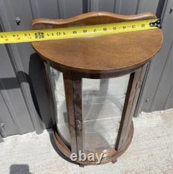 Vtg Wooden Curio Cabinet Curved Glass Door Half Round Hanging Table Top 22 NLHB