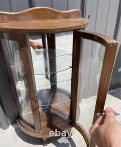 Vtg Wooden Curio Cabinet Curved Glass Door Half Round Hanging Table Top 22 NLHB