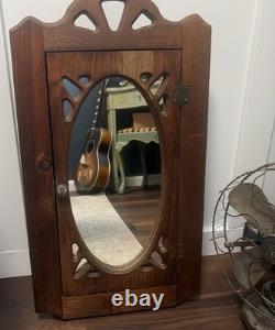 Vtg Wooden Mirror Medicine Apothecary Wall Cabinet Farmhouse Cottage Statement