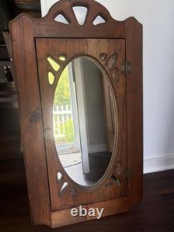 Vtg Wooden Mirror Medicine Apothecary Wall Cabinet Farmhouse Cottage Statement
