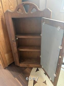 Vtg Wooden Mirror Medicine Apothecary Wall Cabinet Farmhouse Cottage Statement