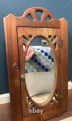 Vtg Wooden Mirror Medicine Apothecary Wall Cabinet Farmhouse Cottage Statement